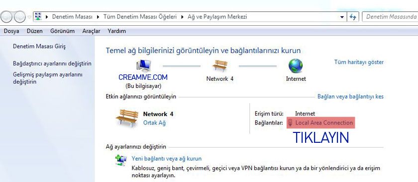 Ağ ve Paylaşım Merkezi`ni açın