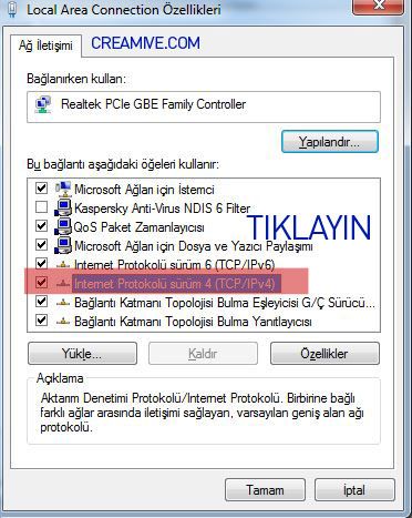 Local Area Connection Özellikleri
